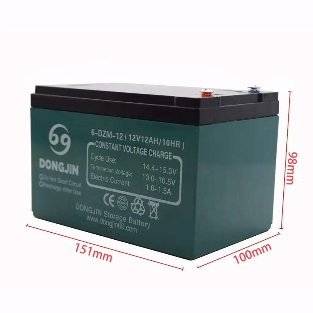 12V 12Ah Motorcycle Battery 6-DZM-12 SLA 10Hrs for Electric Scooter Go Kart E Bike Razor Pit Dirt Bike ATV Trike Golf Cart Quad Maintenance Free Rechargeable Powersports Battery Box