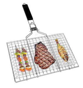 Expanded Convenient Outdoor Grill Mesh,Fish Grill Baskets for Outdoor Grill Vegetables, Fish Grilling rack for Grill, BBQ Grilling Basket, Stainless steel Grill Basket for Veggies, shrimp