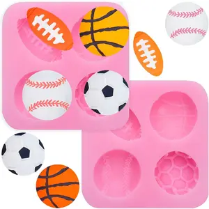 2 Packs 4-cavity Sports Ball Cake Decoration Silicone Molds, Football Basketball Baseball Soccer Fondant Mold for DIY Chocolate, Cake, Cupcake Topper Decoration, Epoxy Resin Casting