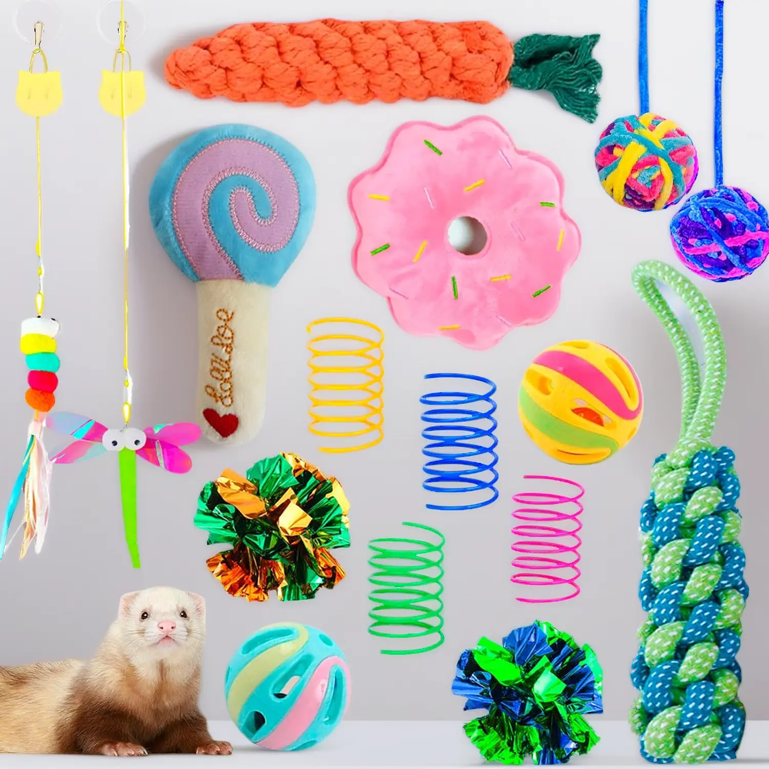 16-Piece Ferret Squeaky Enrichment Toys Set – Pet-Safe Durable Rubber Balls, Teeth Grinding & Chewing Toys for Ferrets, Cats & Dogs. Interactive Sound Squeaker Balls, Bouncy Exercise & Scratch Chew Toys – Keeps Pets Active & Engaged!