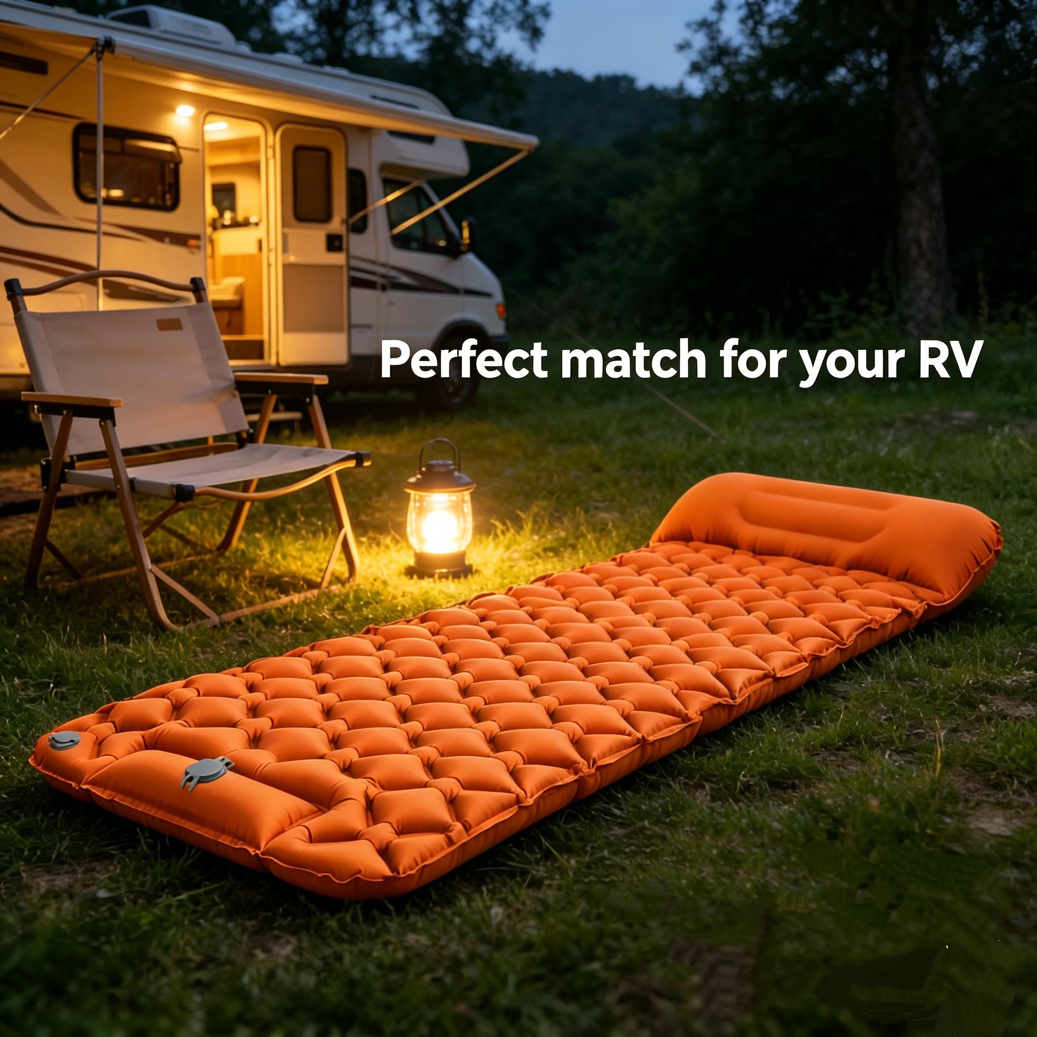 1 single foot inflatable sleeping pad, widened and thickened with drawstring, ultra light and foldable air cushion, suitable for camping, hiking, beach picnicking, travel, family rest, car rest, and outdoor backpacks