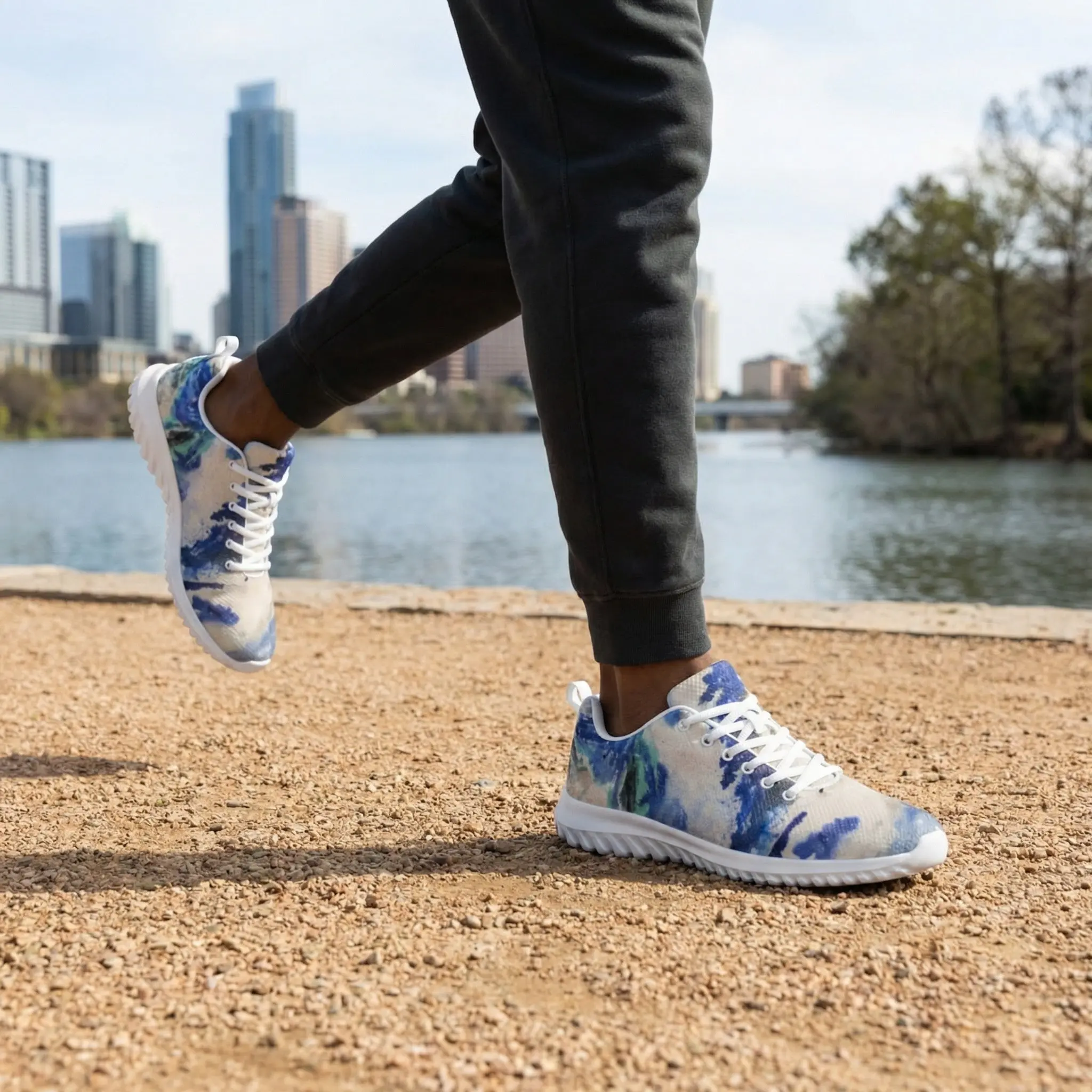 Tidal Wave Abstract Men’s Athletic Sneakers – Blue Artistic Running Shoes