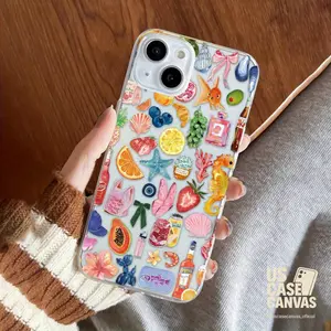 High-end Transparent Phone Case with Fruit Conch and Pink Flower Pattern Suitable for iPhone 16, 15, 14, 13, 12, 11, XS, XR, X, 8, 7, Mini, Plus, Pro, Max, SE Series Phones, Halloween Gift, Easter Gift, Girlfriend, Boyfriend, Friends or Yourself