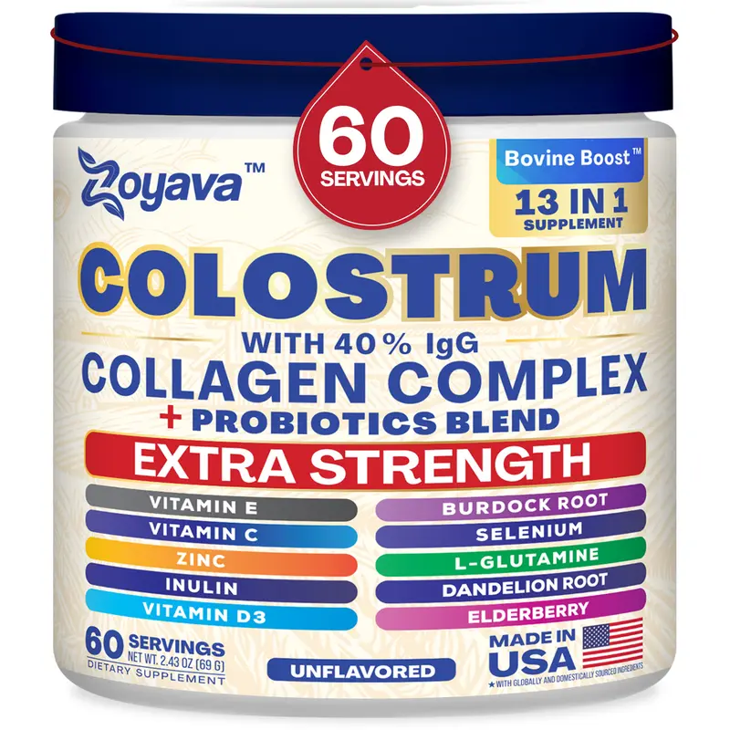 Zoyava Colostrum Powder - UNFLAVORED (2.43 OZ) - 60 Servings of All-in-One Dietary Supplement with Extra Strength Ingredients - Made in USA