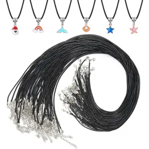 Black Waxed Cotton Necklace Cord 24 Inch with Clasp for Charms, Pendants, Beading Supplies, Bulk Purchase Jewellery