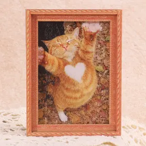 1PC Cute Heart-Shaped Cat Photo Frame Refrigerator Magnet, Miniature Picture Frame Fridge Magnet, Adorable Cat Home Decor for Living Room Bedroom Study