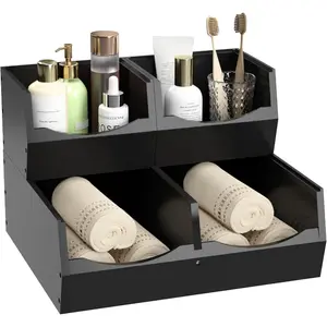 3 Set Bamboo Pantry Organizers and Storage Open Front Vegetable Fruit Seasonings Stackable Storage Bins Rustic Stacking Storage Bins for Pantry Office Bedroom Kitchen Counter Organizer Black