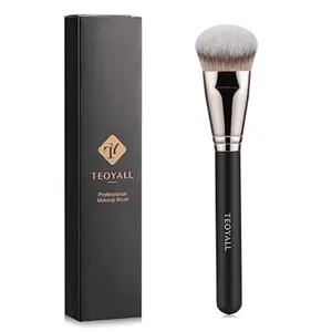 TEOYALL Flat Angled Foundation Brush, Large Dense Synthetic Bristles Kabuki Brush for Base Makeup with Liquid Cream Powder