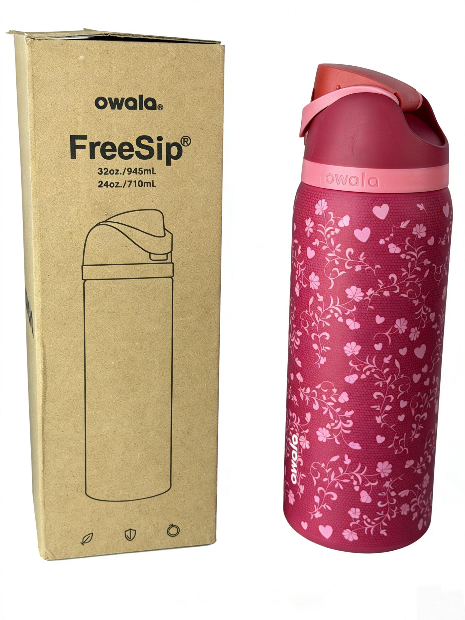Owala FreeSip 32oz Insulated Water Bottle Special Edition Floral Heart Red 24hr Cold Leak Proof Stainless Steel Tumbler Portable Drinkware Flasks Bottled Mug