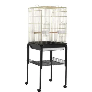 57"H Metal Bird Cage, Open-Top Bird Cage w/Rolling Stand, Removable Tray, Extra Storage Stand, Brakable Casters, Large Dorr for Access, Indoor& Outdoor Use for Birds
