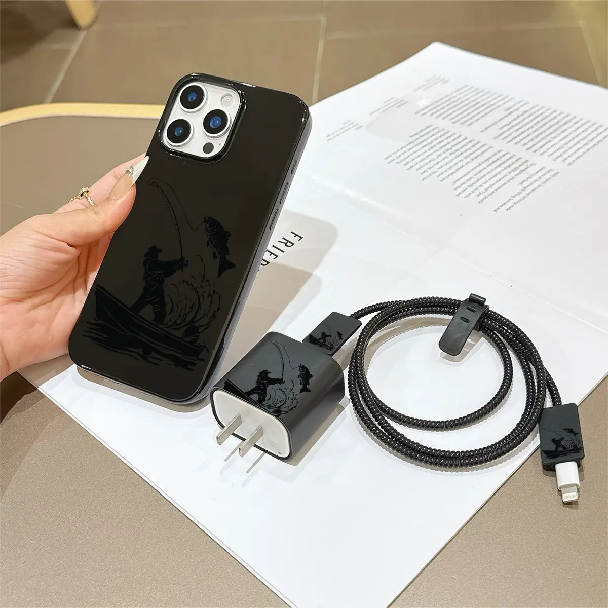 6 Piece Set Angel Eye Phone Case, Charger Head Cover, Cable Protector, Storage Rope, Data Line Protection, Fits iPhone 6/7/8/x/11/12/13/14/15/16/17 Pro Max