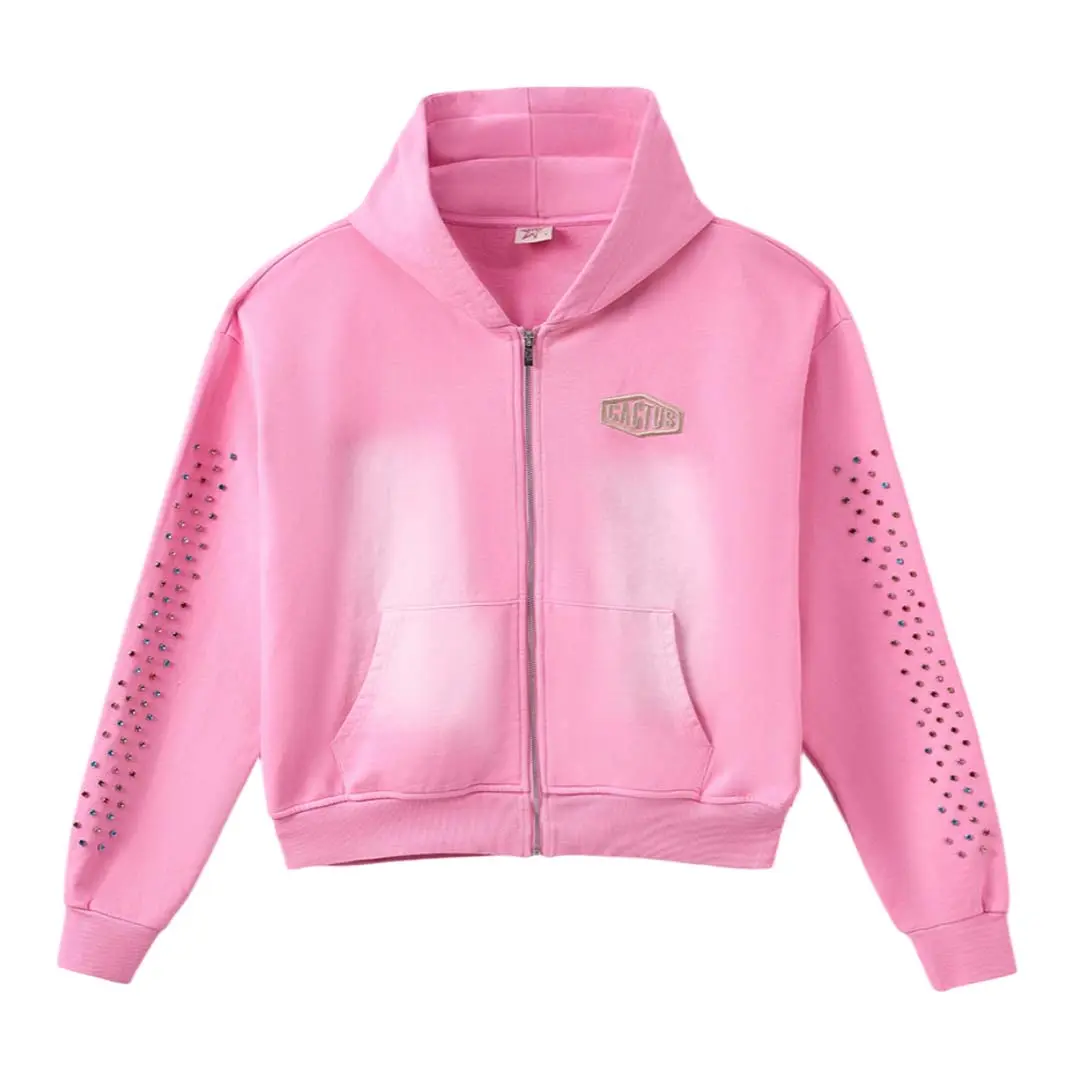Cactus Valley Crystal Cactus Zip Hoodie Pink