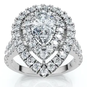 2 Ct TW Pear Shape Halo Diamond Engagement Ring 14k White Gold Lab Grown