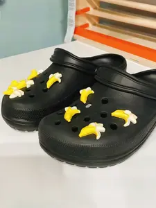 Banana Style Food Appearance Crocs Shoe Decorations, 9-Piece Set, Banana Pattern Flower Shoes Accessories, Durable & Stylish Design