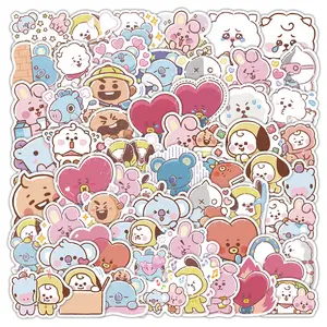 60Pcs Cute BT21 Q Version Stickers, Kawaii Cartoon Characters Decals for Water Bottle, Laptop & Journal DIY
