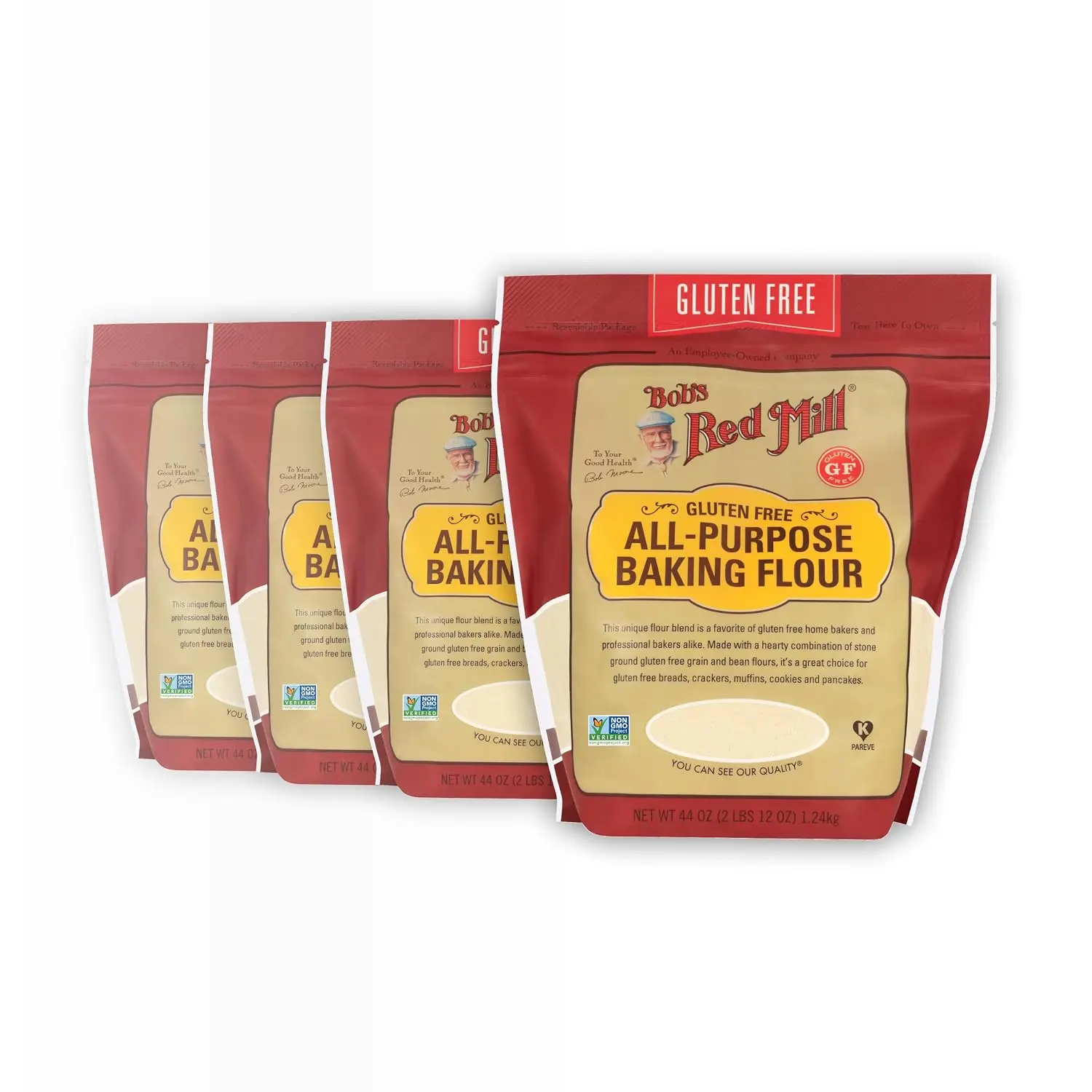 Bob's Red Mill Gluten Free All Purpose Baking Flour 44 oz, 4 Pack – Versatile Flour for Cookies, Bread, Cakes, Pizza & Everyday Baking