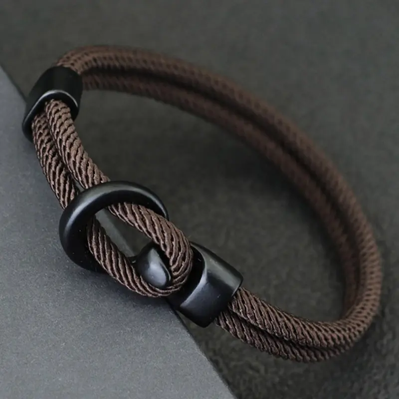 Men's Simple Plain Rope Bracelet, Casual Trendy Bracelet, Fashionable Accessories for Daily & Party Decoration, National Day Offers, Polyamide Bracelet, Synthetic Bracelet, Hook Closure Bracelet, High Quality Bracelet