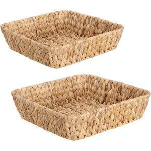 Small Wicker Basket Tray 2 Pack, Small Rattan Basket Set for Gifts,Entryway Console,Tabletop,Office| Woven Wicker Decorative Desk Baskets for Organizing