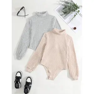 Women's Solid Bishop Sleeve Bodysuit, Casual Long Sleeve High Neck Bodysuit for Fall & Winter, Ladies Clothes for Daily Wear��gift�� Womenswear Tops