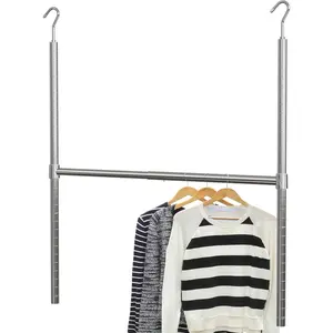 ClosetHack Adjustable Closet Hanging Rod Chrome Double Rod 35" Height 30" Width Rust Resistant Steel Space Saving Solutions for Efficient Clothing Storage