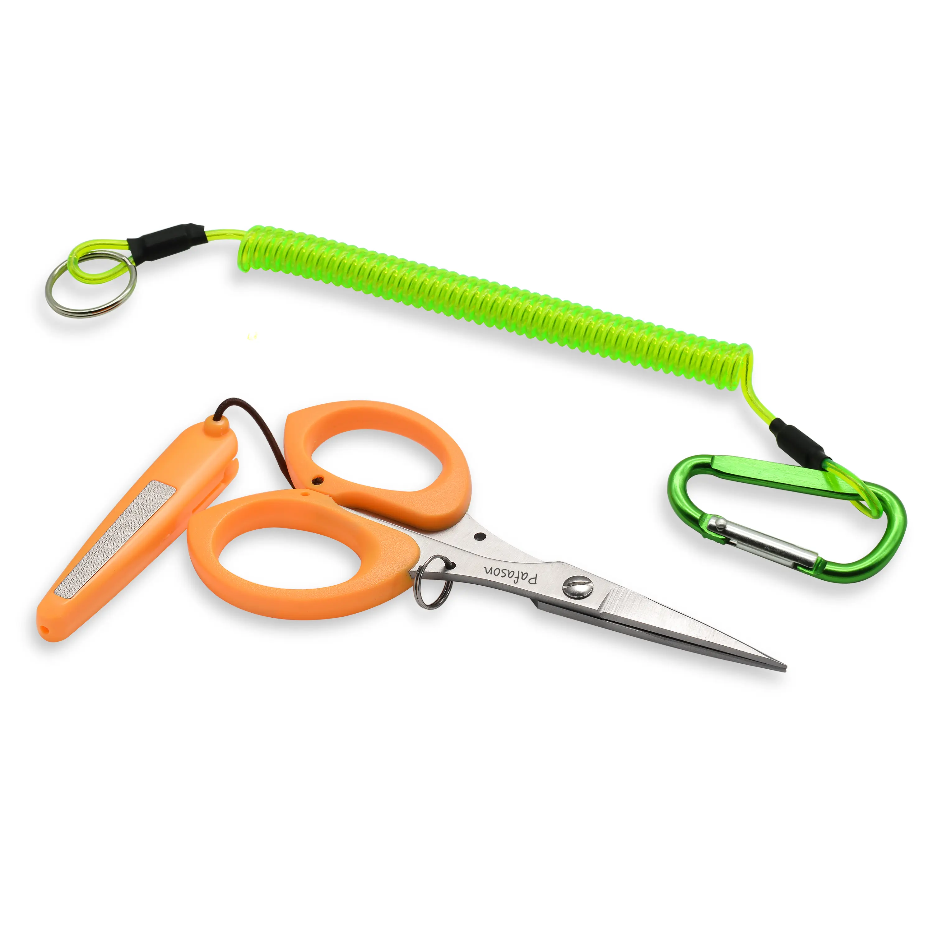 PAFASON 4.5" Fishing Line Scissors n Lanyard Set for Braid Line Cutting Stainless Steel Cutter Hook Removal Serrated Blades Large Finger Holes Non Slip Grip Saltwater Resistant Safety Case
