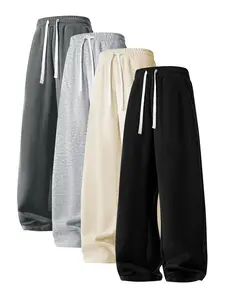 Simple Style Drawstring Casual Pants, Breathable Fabric, Straight Trouser Legs, Comfortable and Loose, Suitable for Outdoor Sports and Fitness or Home Wear in Spring, Summer, and Autumn