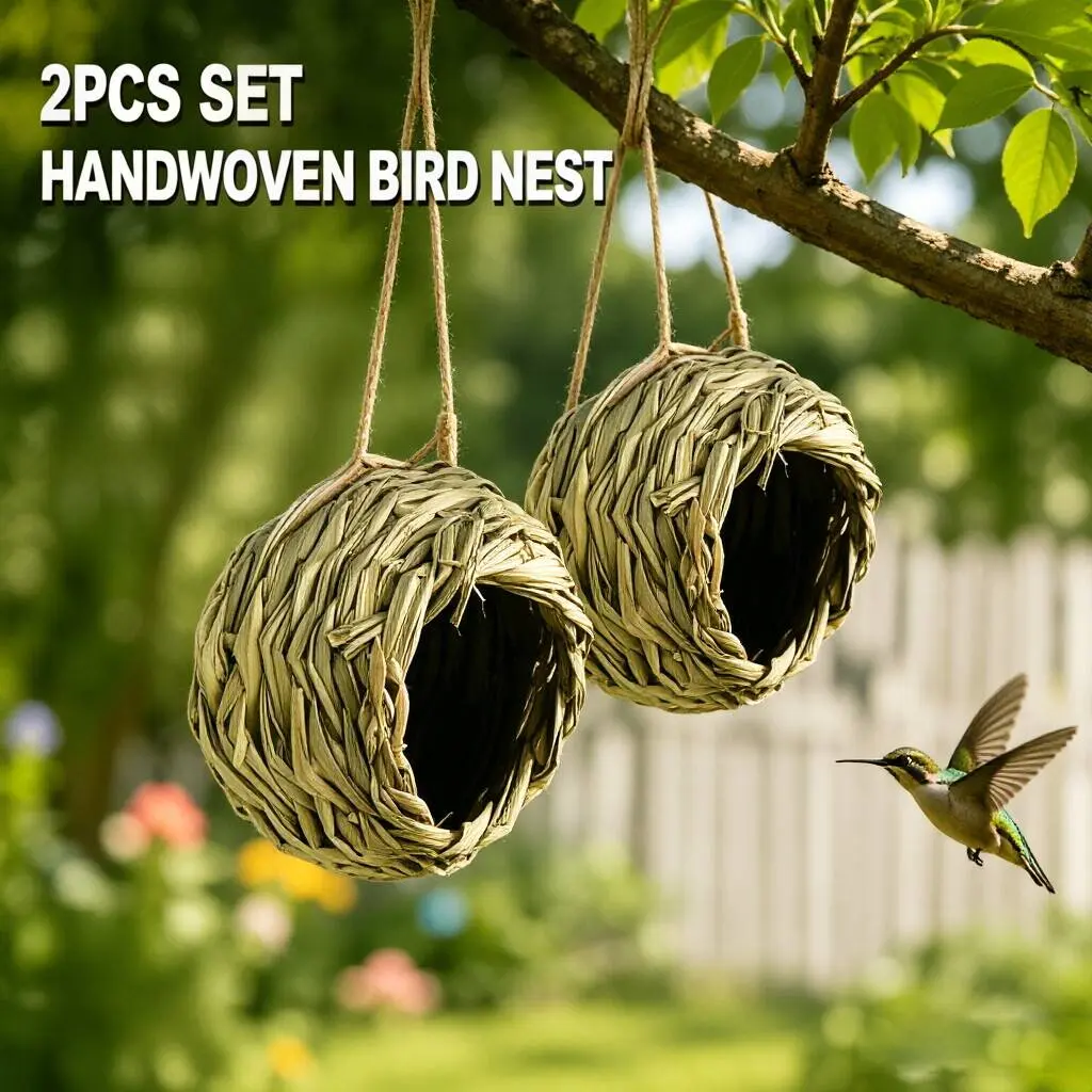 Handwoven Hummingbird Nest House - 2/4 Pack Outdoor Bird Nest, Spherical Design for Garden, Patio Comfortable Nesting (Bird Supplies, Cages & Accessories)