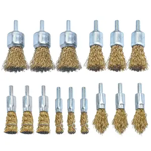 Brass Coated Wire End Brush Set,Wire Brush for Cleaning Rust Stripping Paint Removal Deburring,6mm Shank for Drill (15pack)