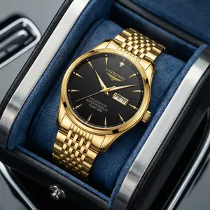 Luxury Men's Gold Watch - Waterproof Quartz Wristwatch with Classic "Old Money" Aesthetic, Elegant Business & Casual Style, Perfect Gift for Him Reloj de Oro para Hombre Ideal Anniversary/Birthday Gift
