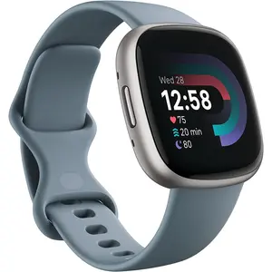 Fitbit Versa 4 Fitness Smartwatch with Daily Readiness, GPS, 24/7 Heart Rate, 40+ Exercise Modes, Sleep Tracking and More, Waterfall Blue/Platinum, One Size (S & L Bands Included) Fitbit Inc