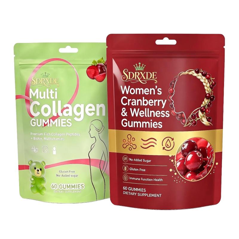 SDRXDE Sugar-Free Cranberry Probiotic & Collagen Gummies for Women, Individually Wrapped Daily Wellness Support c e vitamins Organic Liposomal Lymphatic Triple Herbal Health Drops alpha 10-in-1 shilajit gummies healthy age zeaxanthin vitamin d3 k2 mk7 pm
