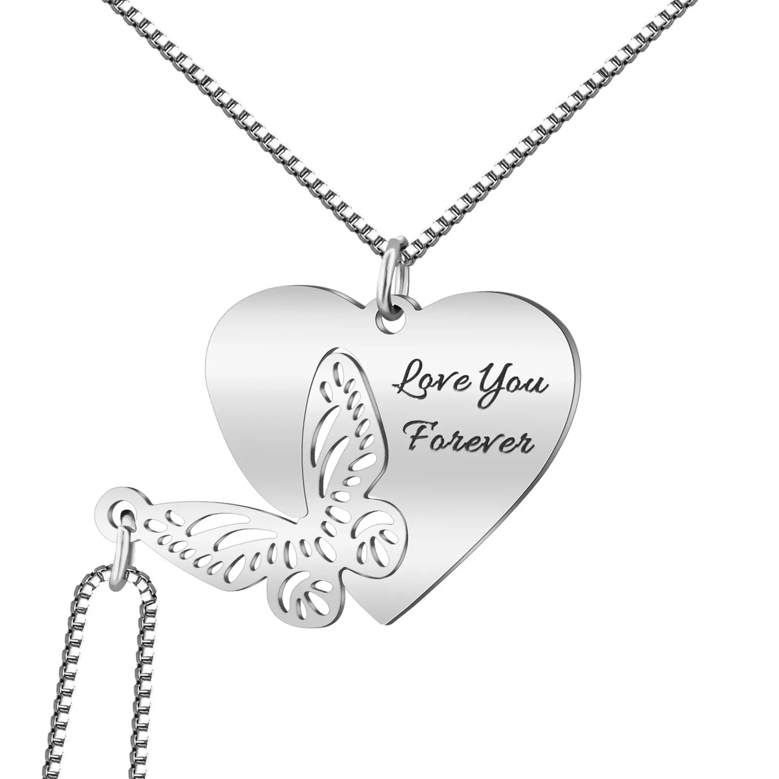 OIDEA Women's 2-Piece Stainless Steel Sister Necklace Set, Butterfly Necklaces with Custom Engraving, Heart Charm & Metal Puzzle-Piece Design – Ideal for Valentine’s Day, Anniversary Gifts
