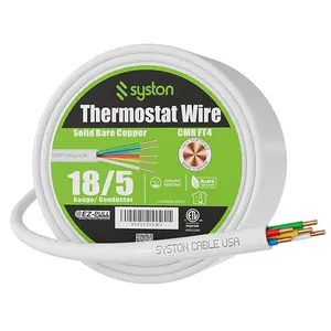 Syston 18AWG 5-Conductor CL3R Thermostat Wire 18/5 Solid Copper HVAC Cable 20ft-1000ft CMR 300V UL/ETL Low Voltage UV Resistant for Indoor Outdoor Use Compatible with Nest Honeywell Doorbell Alarm Installation - Home Home