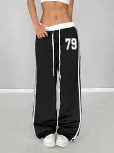 Women's Casual Spring/summer Digital Print Belt Patchwork Sport Street Retro Style Lazy Sports Pants, Comfortable and Stylish