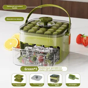 [Summer Vibes]Household Food‑Grade Press‑Type Ice Cube Tray, Ice Ball Maker Mold, Large‑Capacity Ice Storage Container for Refrigerator