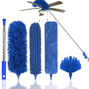 Microfiber Feather Duster Set, 5 Counts/set Washable Cobweb Dusters, Cleaning Kit with Extension Long Pole, Bendable Telescopic Duster for Fan