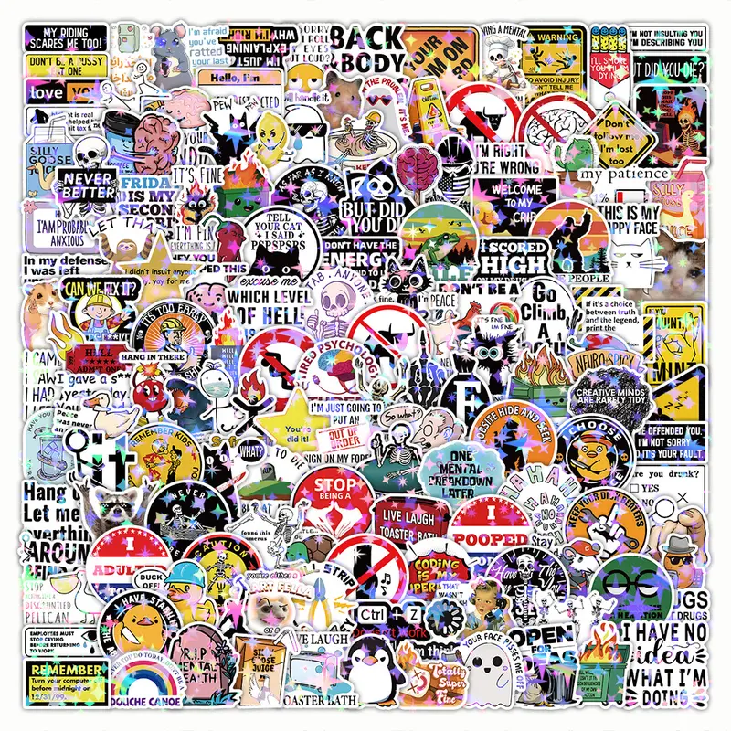 200 Funny Humorous Sticker Packs Box Set, Fun Designs, Shiny Laser Film, Perfect for Daily Decor, Holiday Gifts, Halloween, Thanksgiving, Christmas, Funny Stickers Pack