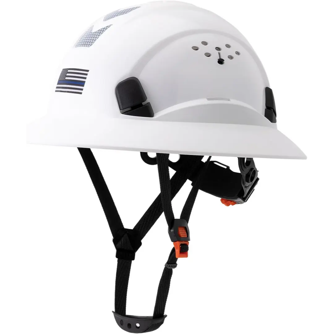 Full Brim ABS Hard Hat with Adjustable Cooling Vents, 6-Point Suspension and Ratchet Fit for Adults, Fits 20.86-24.80 in for Forestry & Construction, Reflective Tape, Mining, Adjustable Airflow, 13.5 X 11.0 X 6.2 Inches, Impact-Resist, Glove‑On Adjust