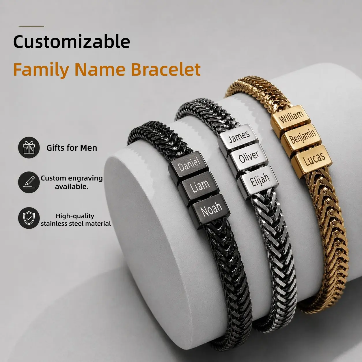Rexviao Father's Day Gift – Happy Father's Day: Personalized Unisex Bracelet (Customizable with Family Members' Names) | Premium Titanium Steel (Fade-Resistant) | DIY Family Name Jewelry | Christmas Gift | Gift for Anniversaries or Valentine's Day