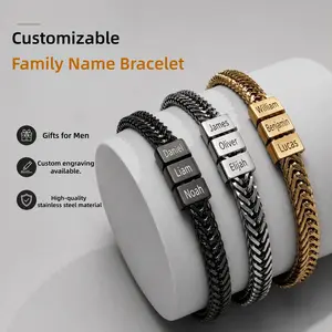 Rexviao Father's Day Gift – Happy Father's Day: Personalized Unisex Bracelet (Customizable with Family Members' Names) | Premium Titanium Steel (Fade-Resistant) | DIY Family Name Jewelry | Christmas Gift | Gift for Anniversaries or Valentine's Day