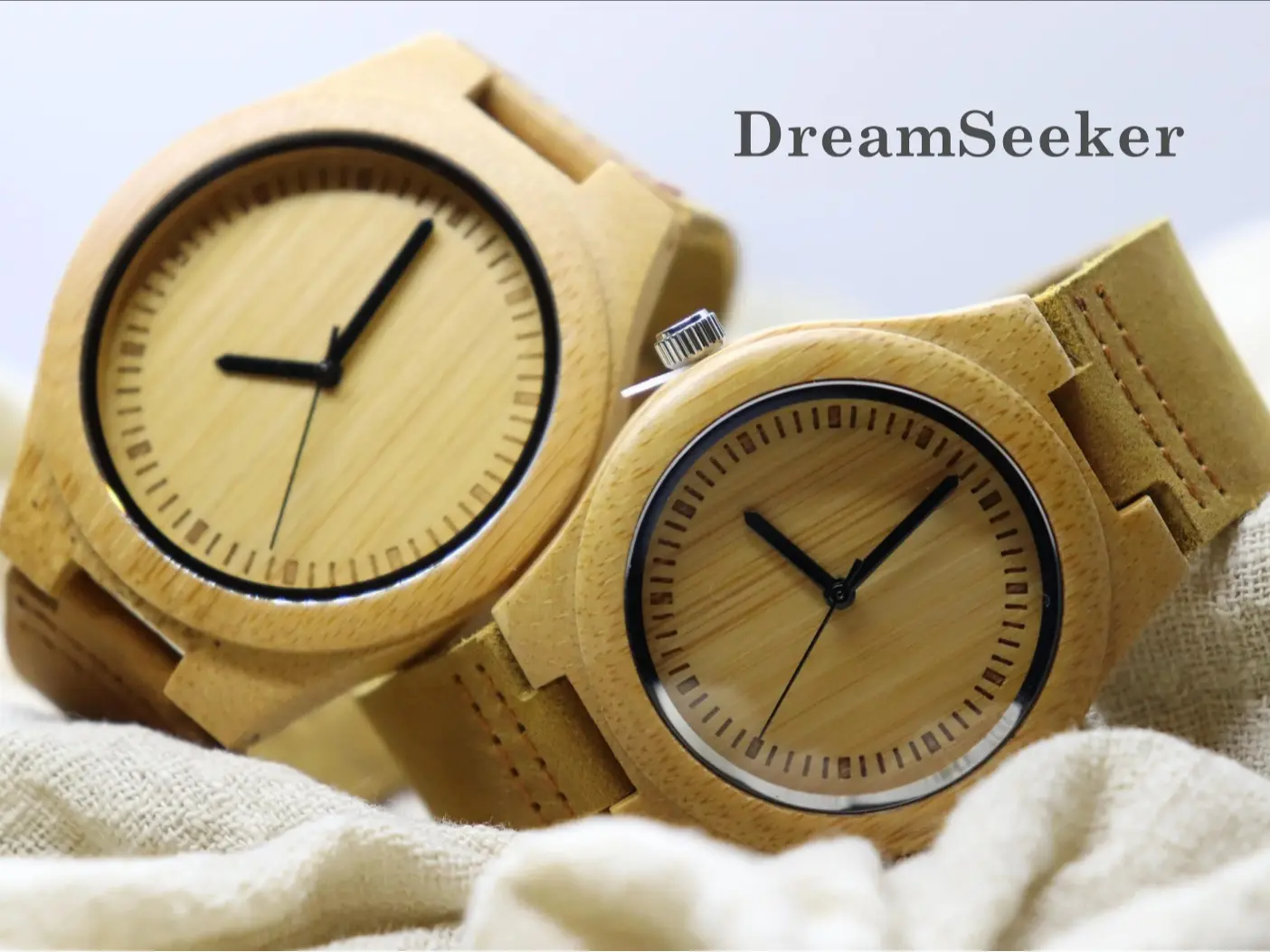 Engraved Bamboo Watch Set: Minimalist Leather Band Couple Watches