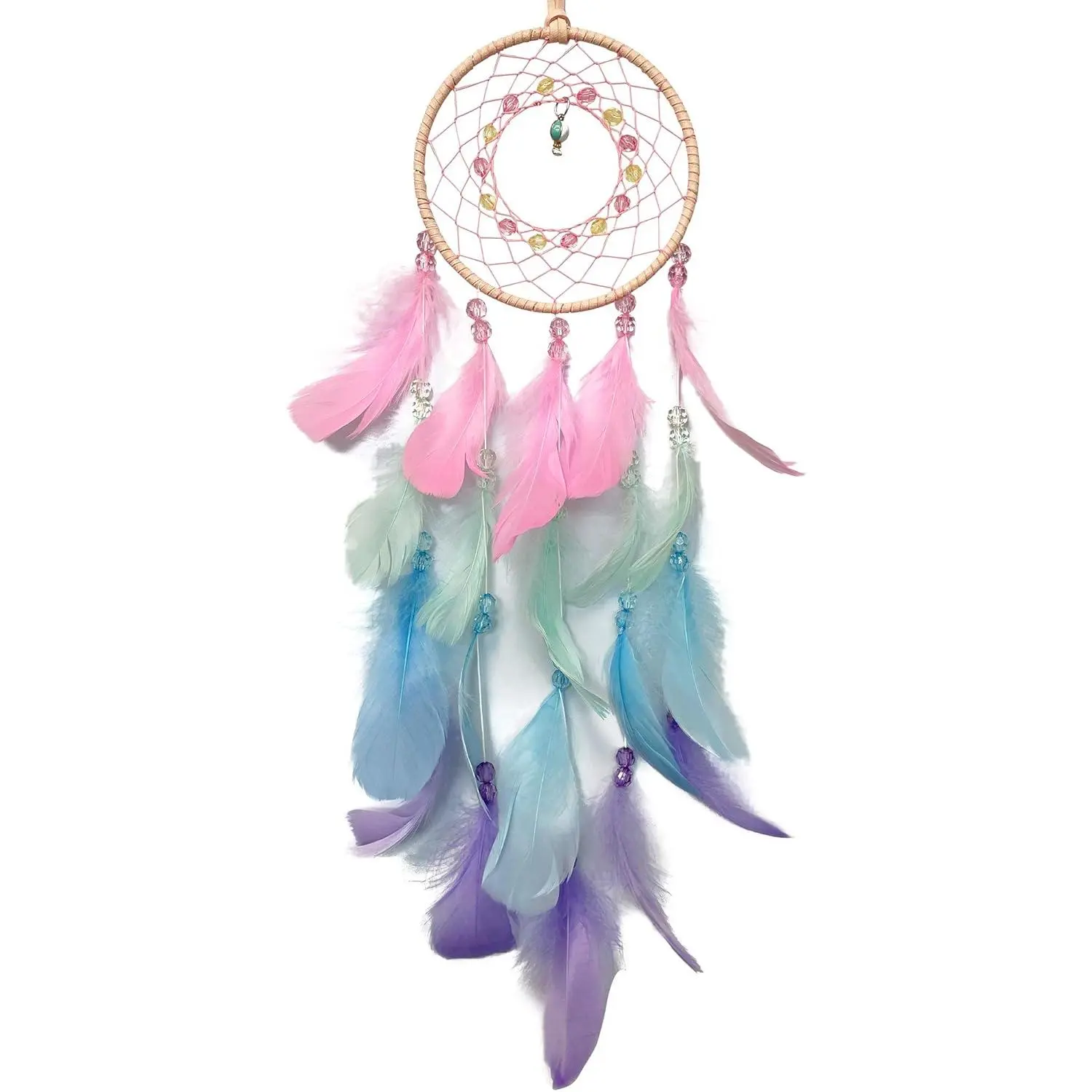 Handmade Colorful Light Dream Catcher - Native American Circular Net Feather Hangable Wall Ornament, Adult Bedroom & Balcony Home Decor, Christmas Gifts for Thanksgiving & Mother's Day