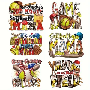 6-Pack Baseball Mom Style Iron-On Transfers, DIY Crafts Washable Vinyl Heat Transfer Stickers for Clothing and Backpacks, with Softball Day Design - Multicolor Vinyl Heat Transfer for Sports Apparel Decoration