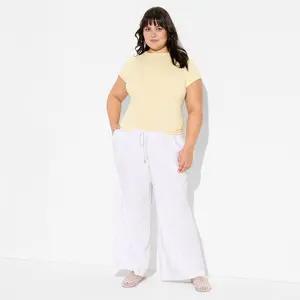 Women's Low-Rise Baggy Leg Linen Pull-On Pants - Wild Fable White XL