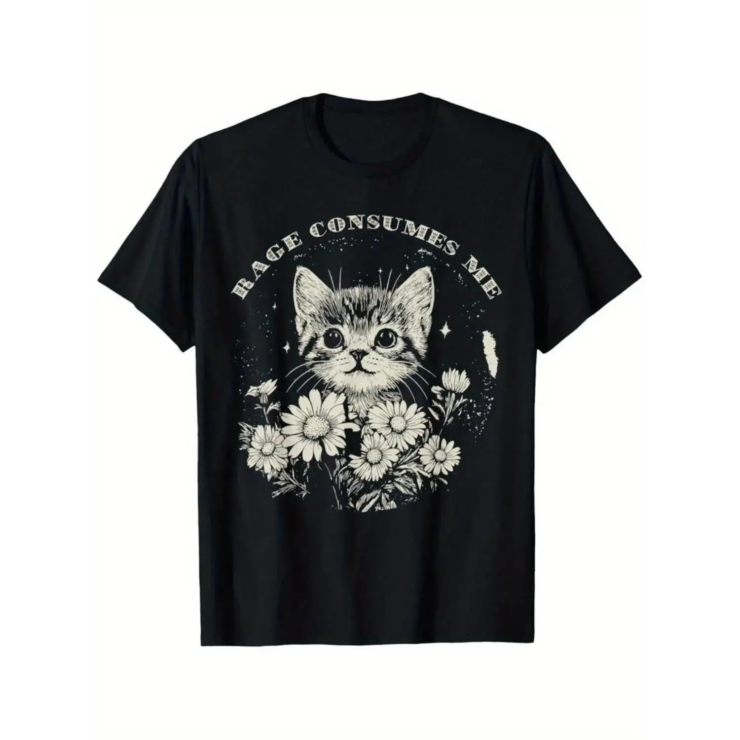 Summer Humorous Summer T Shirt Featuring Cat Graphic with Sarcastic Quote Rage Consumes Me Soft Fabric Unisex Design
