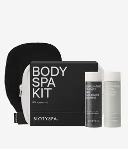 Body Spa Kit - Gentle Exfoliating Shower Gel & Hydrating Lotion Set, Exfoliating Glove, Vegan Organic Skin Repair Formula, 100ml Each