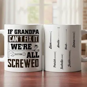 Grandpa Mug with Kids Names If Grandpa Can't Fix It Funny Father's Day Gift
