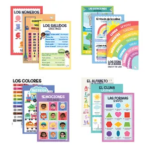 Bilingual Educational Posters for Kids – 12 Spanish & English Classroom Wall Charts – Alphabet Numbers Shapes Colors Feelings Weather Months Days – 11x17 Durable Learning Posters for Preschool