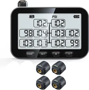 GUTA Trailer Tire Pressure Monitoring System, RV TPMS with 6 Alert Modes, Signal Booster, Power Saving Display, Long Sensing Distance, for 3 Trailers (T1/T2/T3), for Camper, Motor Homes