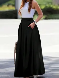 High Waist Pocket Long Skirt for Women, Womenswear, Fitted, Casual Style for Everyday Wear, Chic and Comfortable Summer Fashion, Bottoms, Fit, Street Fashion Skirt